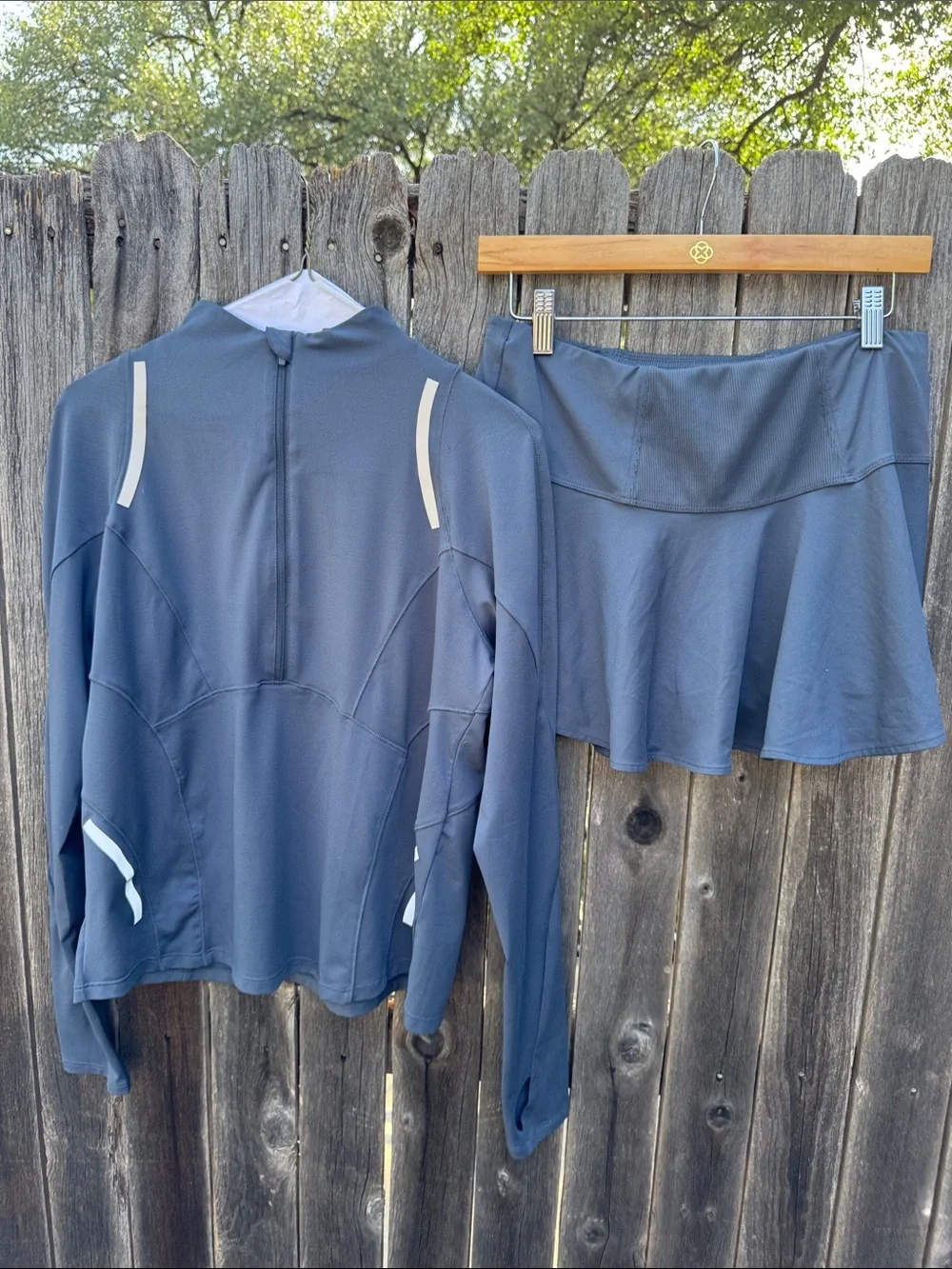 Lucky in Love Gray Athletic Skirt and Long-Sleeve Zip Top Set